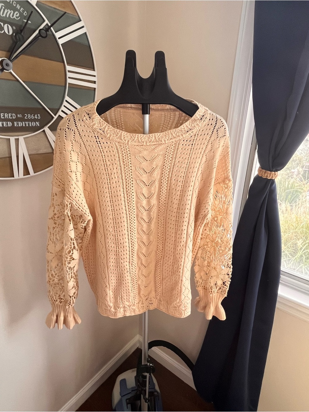Cream Crochet-Stitch Women’s Sweater